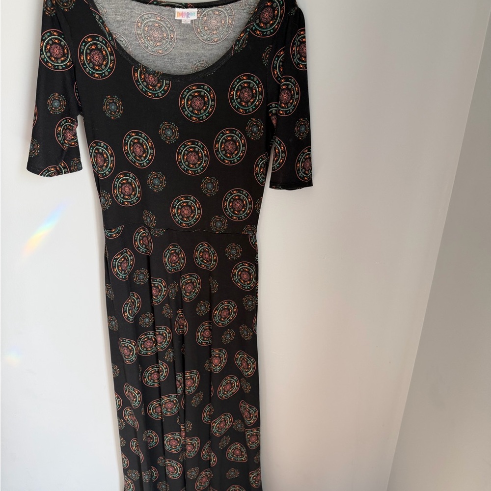LuLaRoe Black Maxi Dress with Multicolor Medallion Print